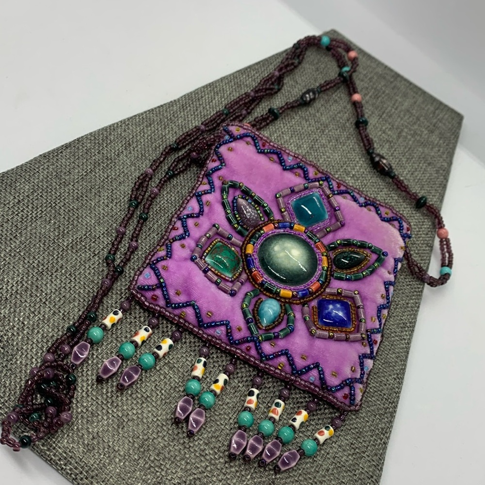 Purple Beaded Crossbody Bag